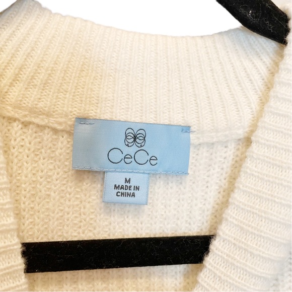 CeCe 3D Polka Dot Sweater Antique White Crewneck Ribbed Medium NWT NEW - Picture 5 of 8